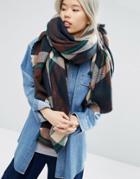 Asos Oversized Square Scarf In Brown Check Blown Up - Brown