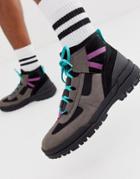 Asos Design Hiker Lace Up Boots In Gray Multi