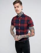 Asos Stretch Slim Check Shirt In Burgundy - Red