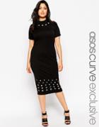 Asos Curve Premium Body-conscious Dress With Eyelets - Black