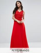 Yumi Petite Maxi Dress With Lace Overlay Top - Red