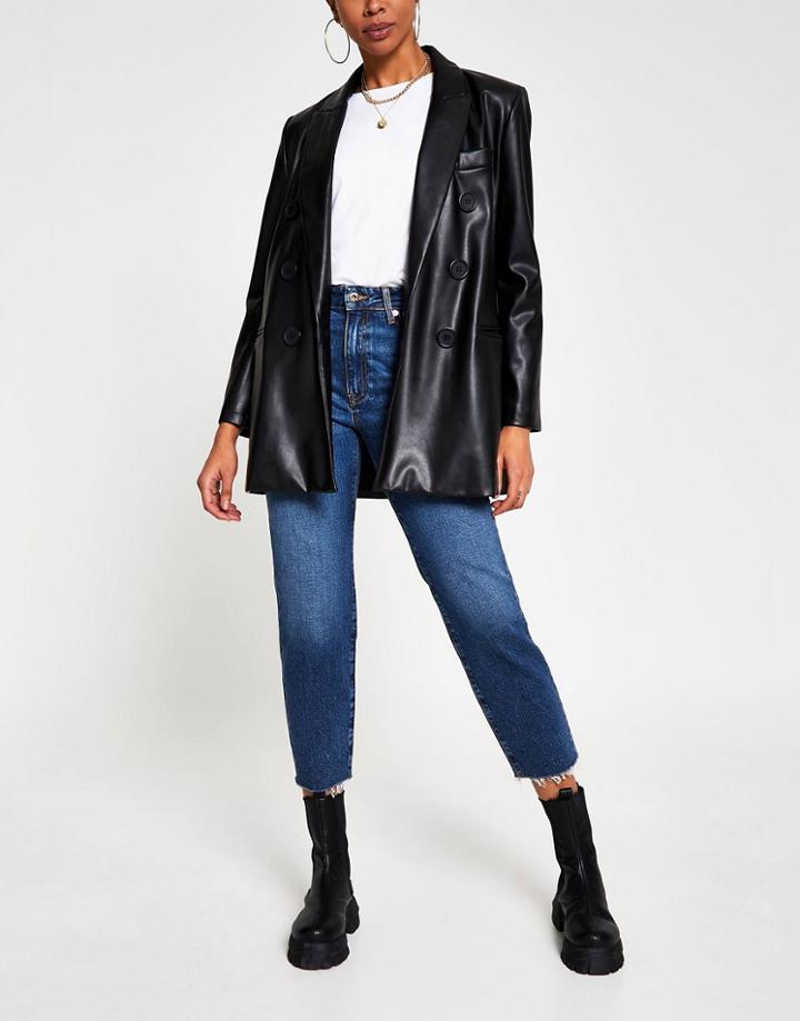 River Island Blair High Rise Straight Cut Jeans In Dark Blue