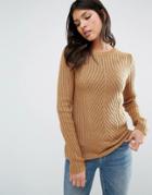 Brave Soul Diagonal Rib Sweater - Brown