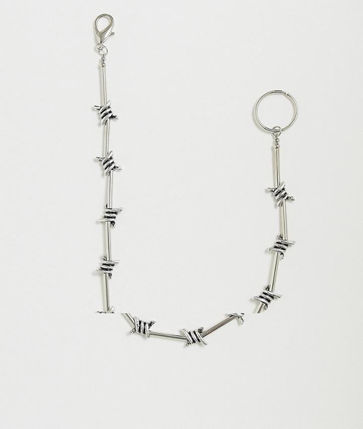 Asos Design Faux Barbed Wire Jean Chain In Burnished Silver - Silver