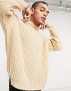 Asos Design Oversized Textured Fisherman Rib Sweater In Oatmeal-neutral