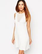 Asos A-line Dress With Sheer Woven V Neck Detail - White