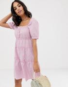 Vila Square Neck Check Smock Mini Dress - Pink