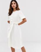 Vero Moda Button Through Tie Waist Midi Shirt Dress-white