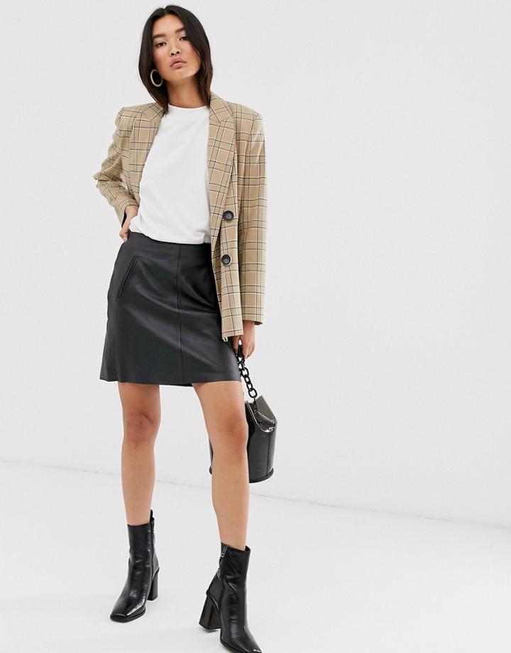 Selected Femme Leather Mini Skirt With Pockets In Black