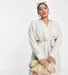 Asos Design Curve Belted Shirt Beach Dress In Natural-neutral