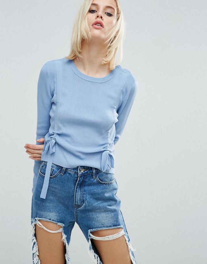 Asos Sweater With Double Ruched Detail - Blue