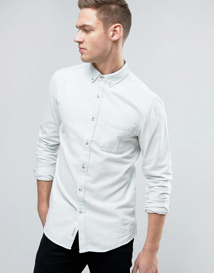 Pull & Bear Regular Fit Denim Shirt In Off White - White