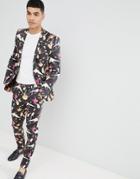 Asos Design Super Skinny Suit Jacket In Cotton Bird Print - Black