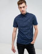 Farah Foliot Slim Fit Polo With Ditsy Print In Blue - Blue