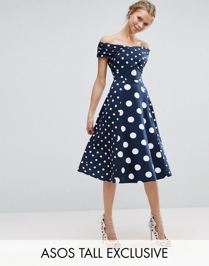 Asos Tall Spot Bardot Midi Dress - Multi