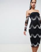 Asos Design Embellished Midi Dress With Faux Pearl Detail - Black