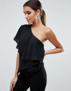 Asos One Shoulder Tiered Top - Black