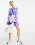 River Island Floral Print Smock Dress In Blue-blues