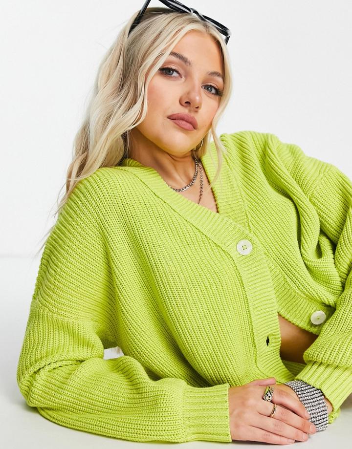 Noisy May Lightweight Cardigan In Bright Lime Green