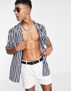 Only & Sons Short Sleeve Shirt In Navy Vertical Stripe