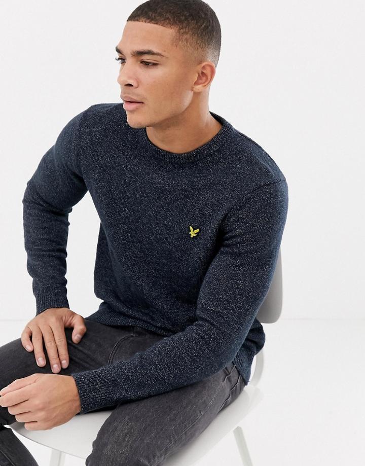 Lyle & Scott Mottled Crew Neck Sweater In Navy - Navy