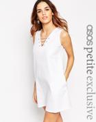 Asos Petite Lace Up V Neck Shift Dress - Black