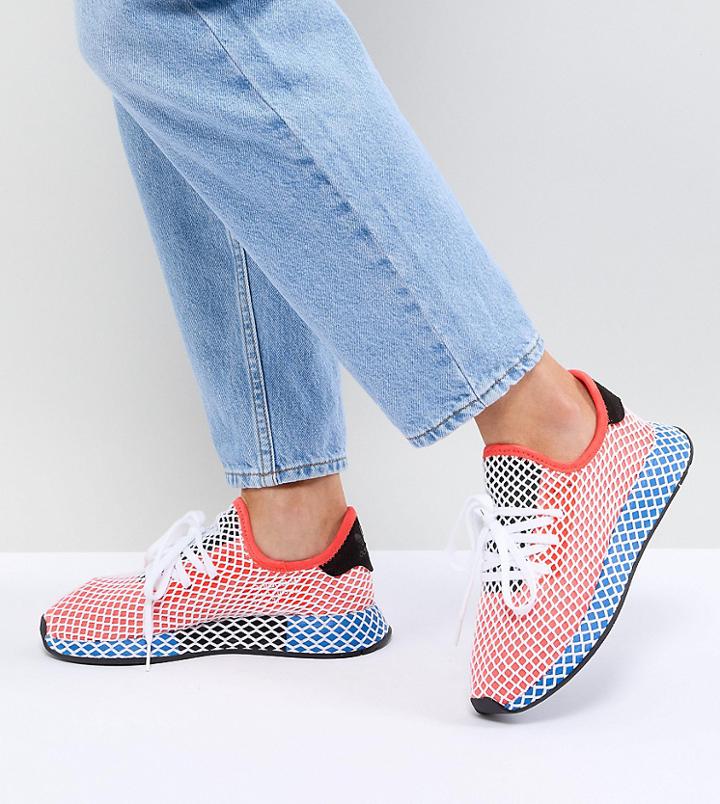 Adidas Originals Deerupt Runner Sneakers In Red And Blue - Red