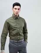 Process Black Plain Poplin Slim Fit Shirt - Green