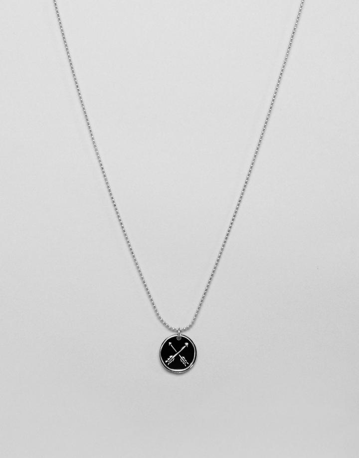 Asos Design Necklace In Burnished Silver With Coin - Silver