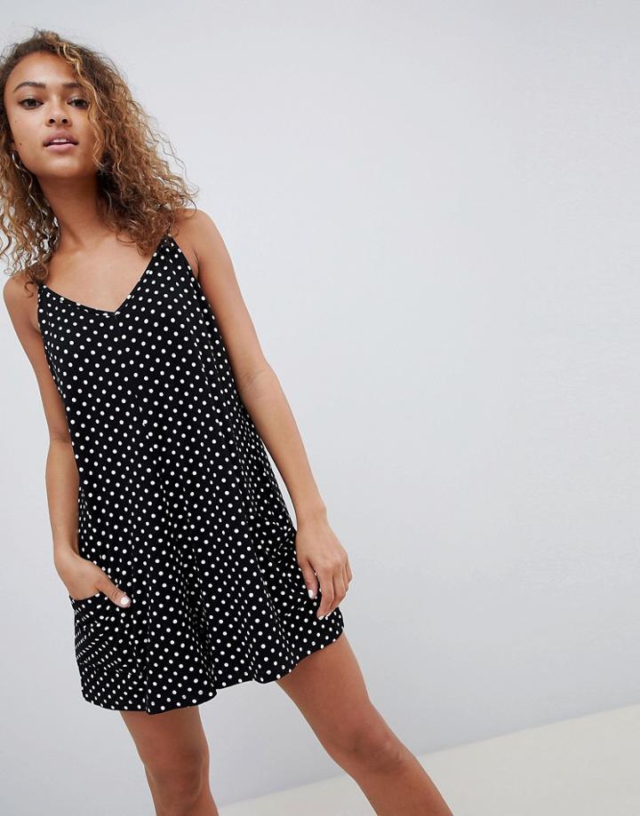 Asos Design Minimal Jersey Romper With Pockets In Spot - Multi