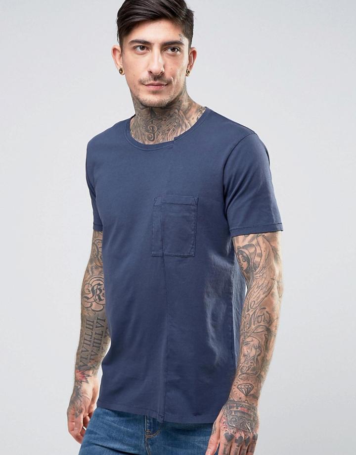 Nudie Jeans Co Luka Skewed Pocket T-shirt - Navy