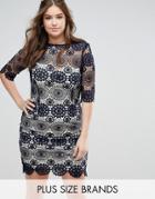 Little Mistress Crochet Lace 3/4 Sleeve Dress - Navy