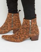 Jeffery West Sylvian Leopard Zip Boots - Tan