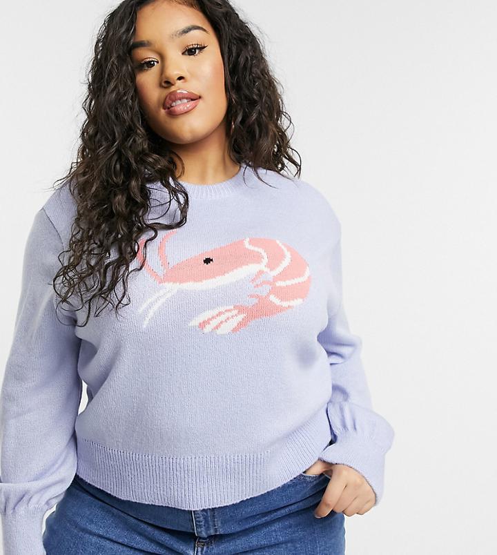 Skinnydip Curve Relaxed Sweater In Shrimp Knit-blues