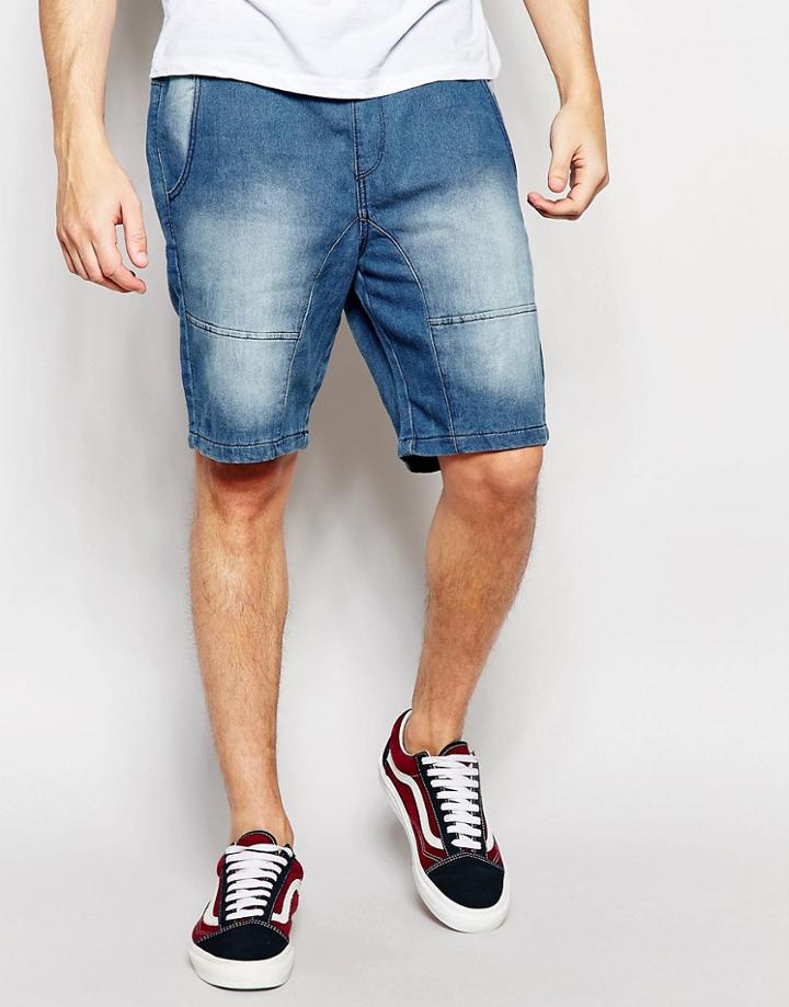 Brave Soul Jersey Denim Look Shorts - Blue