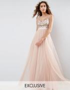 Needle And Thread Embroidered Bodice Maxi Dress With Tulle Skirt - Pink