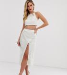 Asos Design Geo-tribal Embellished Midi Pencil Skirt Two-piece With Split - White