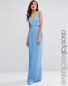 Asos Tall Pleated Maxi Dress With Cut Out Side - Pale Blue
