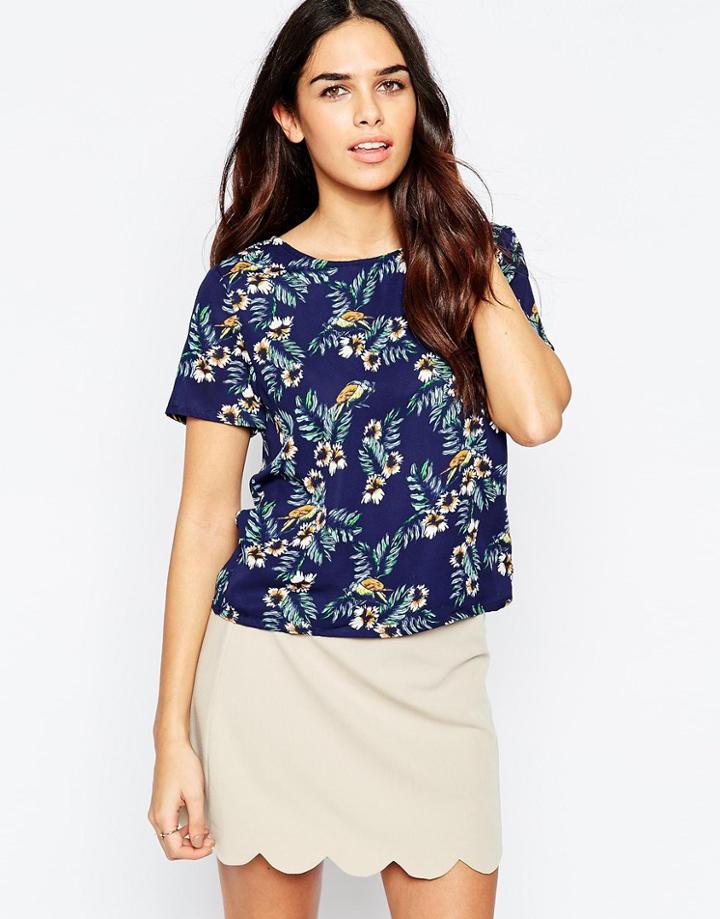 Sugarhill Boutique Top In Tropical Bird Print - Navy