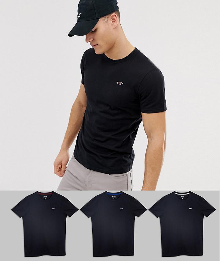 Hollister 3 Pack Multi Icon Logo Crew Neck T-shirt In Black - Black
