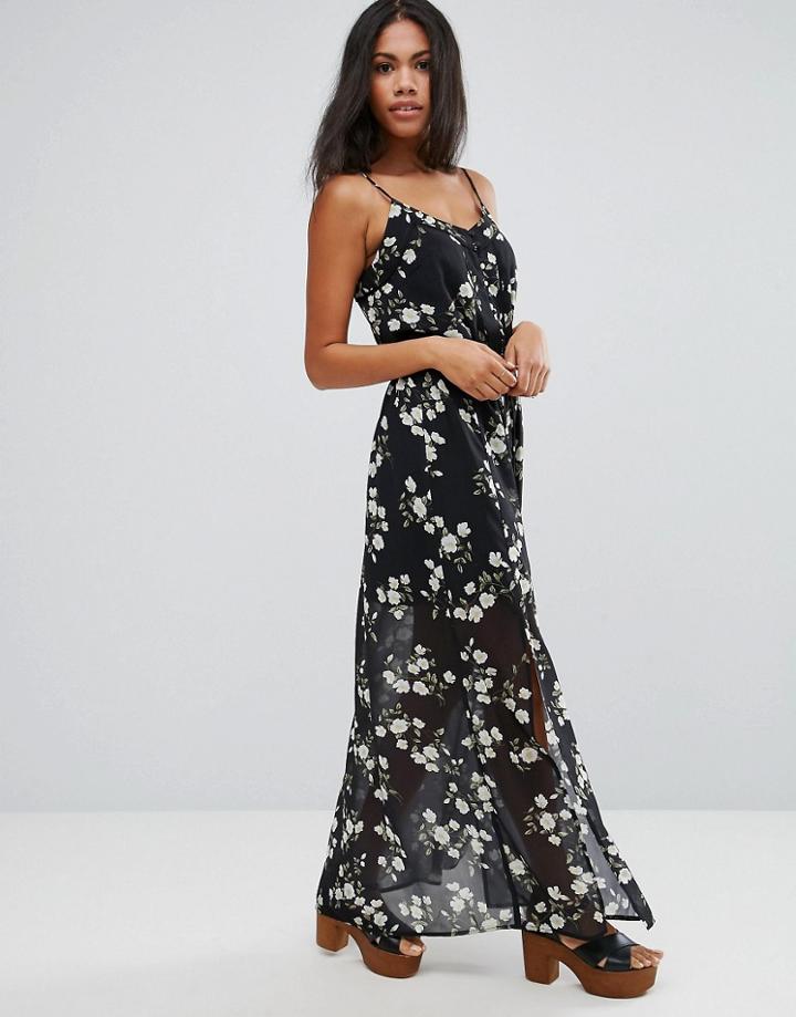 Liquorish Ditsy Floral Print Maxi Cami Dress With Side Split - Multi