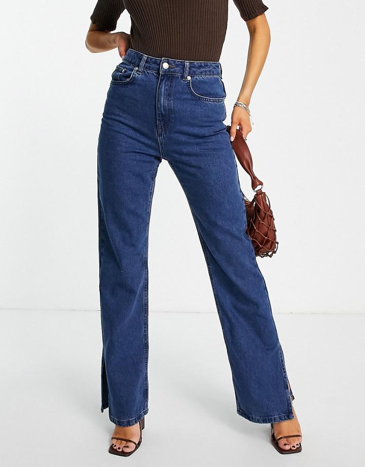 Na-kd Side Slit High Waist Denim Jeans In Mid Blue
