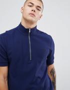 Fred Perry Waffle Texture Half Zip Funnel Neck Polo In Navy - Navy