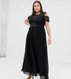 Lovedrobe Lace & Sheer Paneled Midi Dress - Black