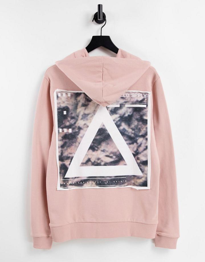 Asos Unrvlld Spply Hoodie With Graphic Triangle Back Print & Front Logo-pink