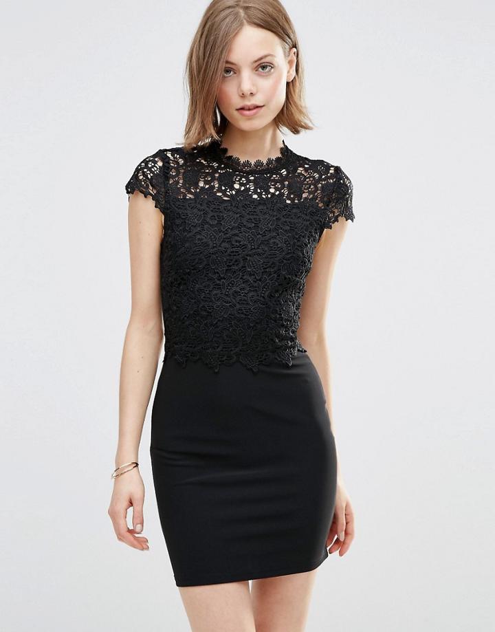 Parisian Dress With Lace Top - Black