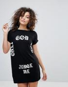 Lasula Only God Can Judge Tshirt Dress - Black