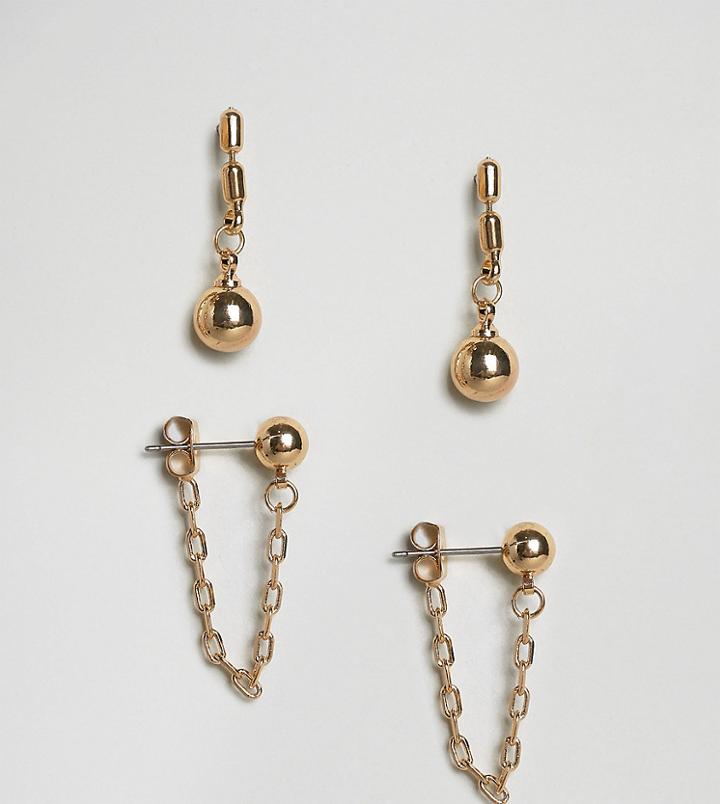 Asos Pack Of 2 Chain And Ball Earrings - Gold