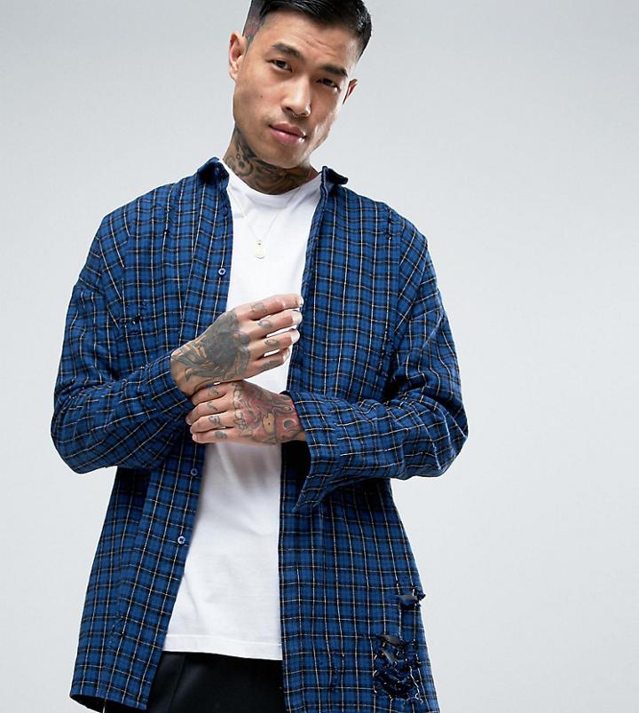 Sixth June Shirt In Distressed Flannel - Navy
