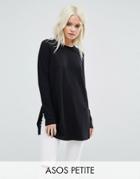 Asos Petite Top In Textured Rib With Long Sleeves And Side Splits - Black